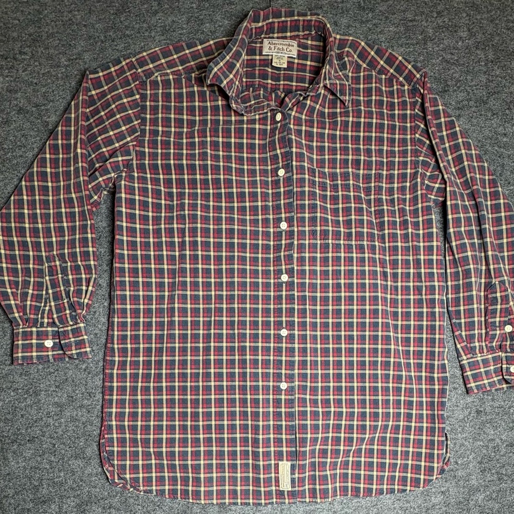 Abercrombie & Fitch Men’s Red Blue Tan Plaid LS Button Down Medium Casual Shirt